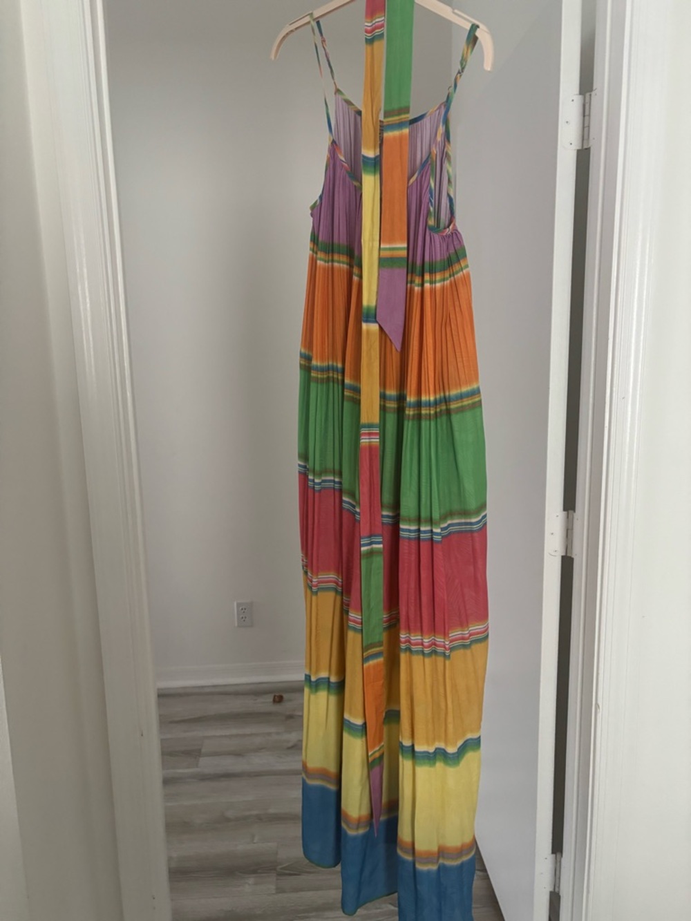 Current Air Purple Pleated Top with Rainbow Trim